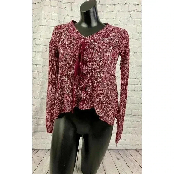 Rue 21 Red Pullover Sweater Small Knit Long Sleeve Ties Women's - Picture 1 of 14